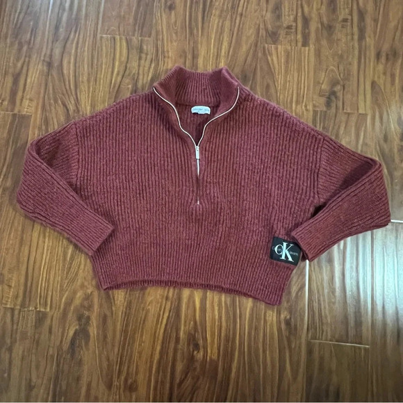 Calvin Klein Burgundy Half Zip Long Sleeve Crop Sweater Womens size small - Picture 3 of 11